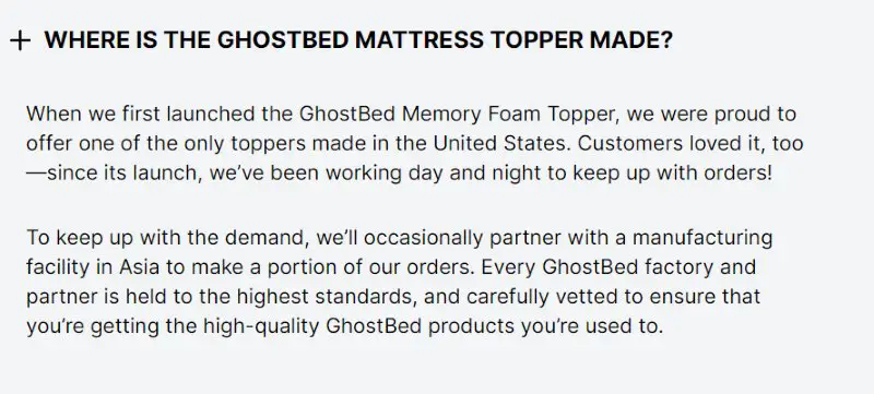 GhostBed Mattress Toppers Made in USA