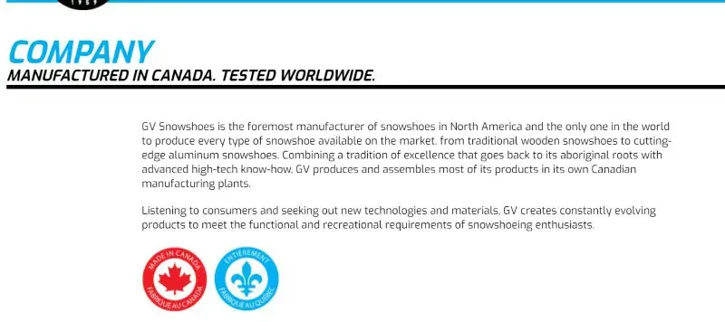 GV Snowshoes Made in Canada