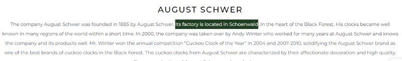 August Schwer Cuckoo Clocks Made in Germany