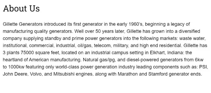 Gillette Generators Made in USA