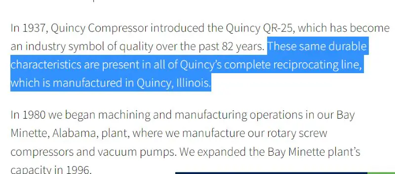 Quincy Air Compressors Made in USA
