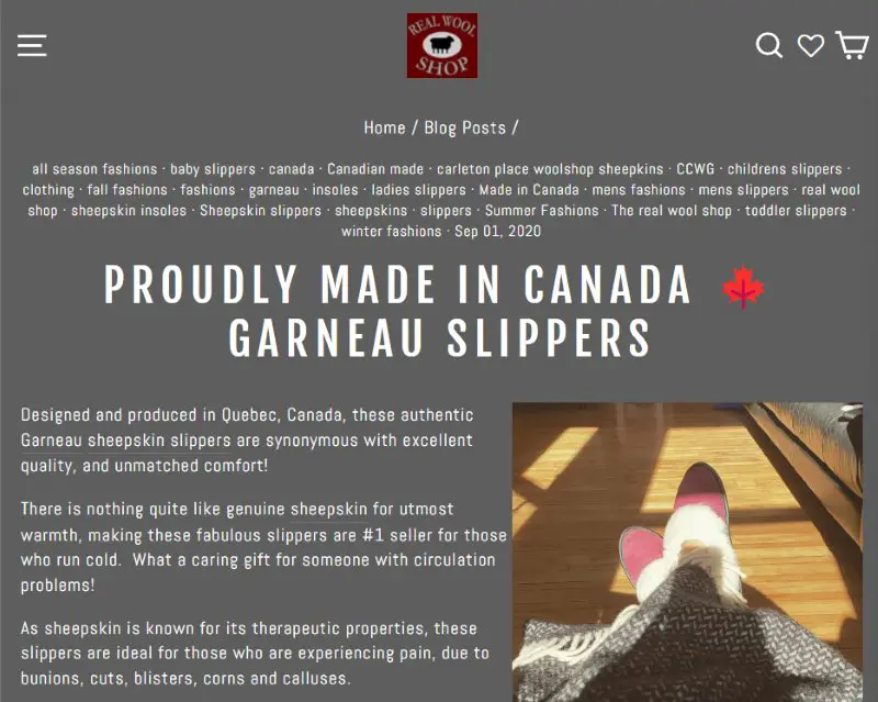 Real Wool Shop Slippers Made in Canada