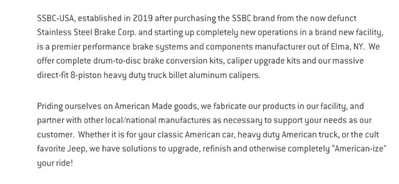 SSBC USA Brake Pads Made in USA