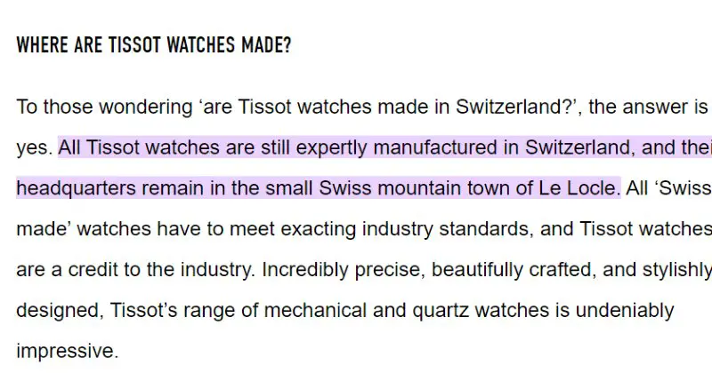 Tissot Watches Made in Switzerland