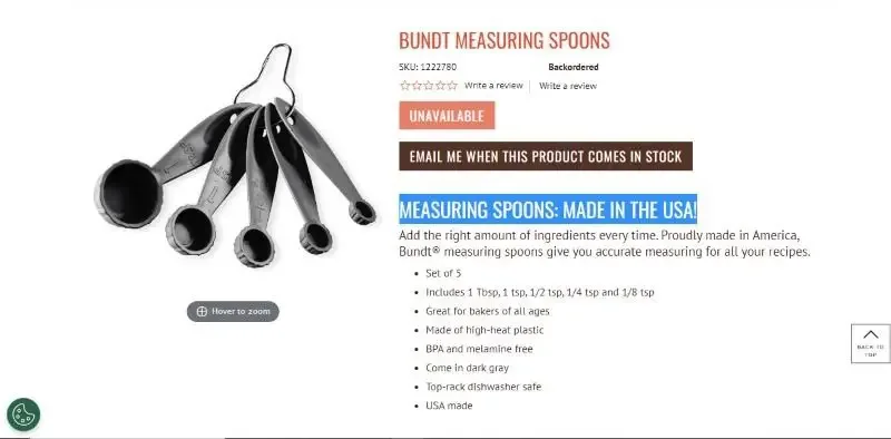 Bundt Measuring Spoons Made in USA 1