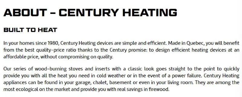 Century Heating Wood Stoves Made in Canada