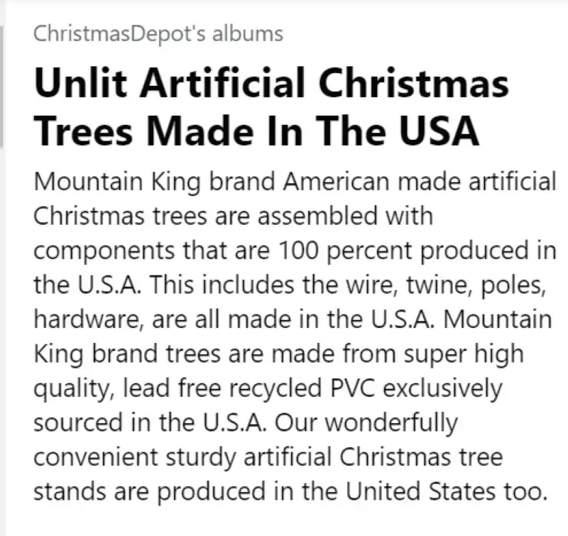 Mountain King Christmas Trees Made in USA