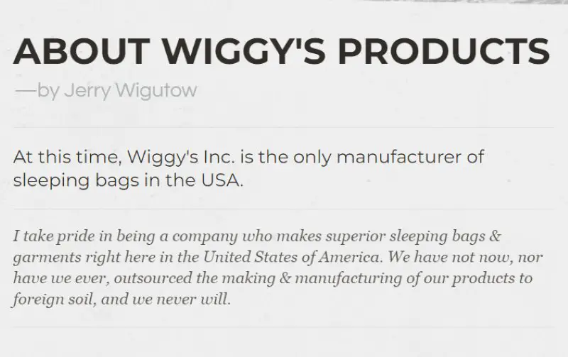 Wiggy’s Sleeping Bags Made in USA