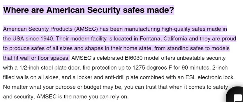 AMSEC (American Security) Home Safes Made in USA