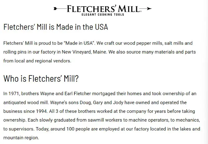 Fletchers’ Mill Salt and Pepper Grinders Made in USA