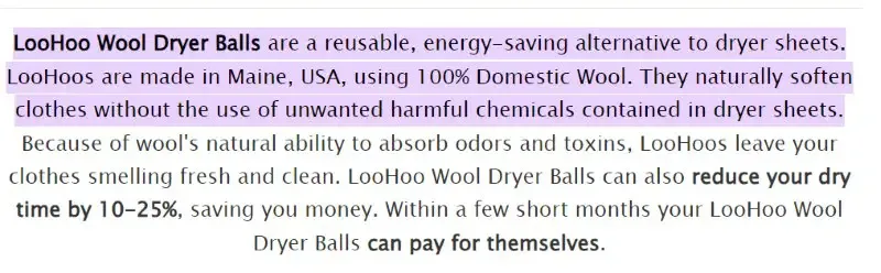 LooHoo Wool Dryer Balls Made in USA