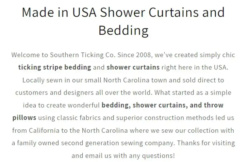 Southern Ticking Co Shower Curtains Made in USA