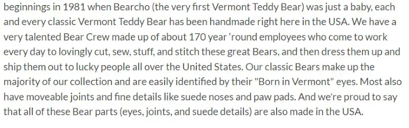 Vermont Teddy Bear Stuffed Animals Made in USA
