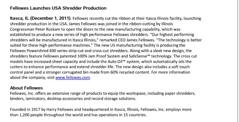 Fellowes Paper Shredders Made in USA 1