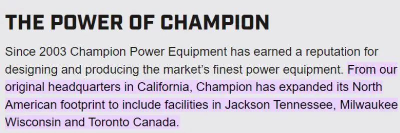 Where are Champion Generators Made 1