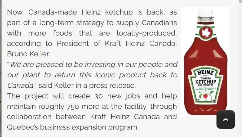Where is Canadian Sold Heinz Ketchup Made